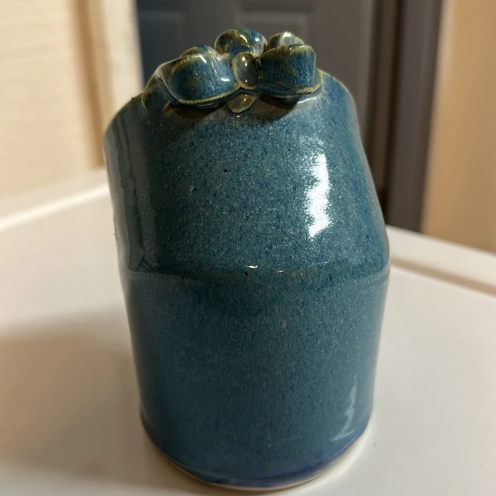 Stoneware glazed blue salt pig